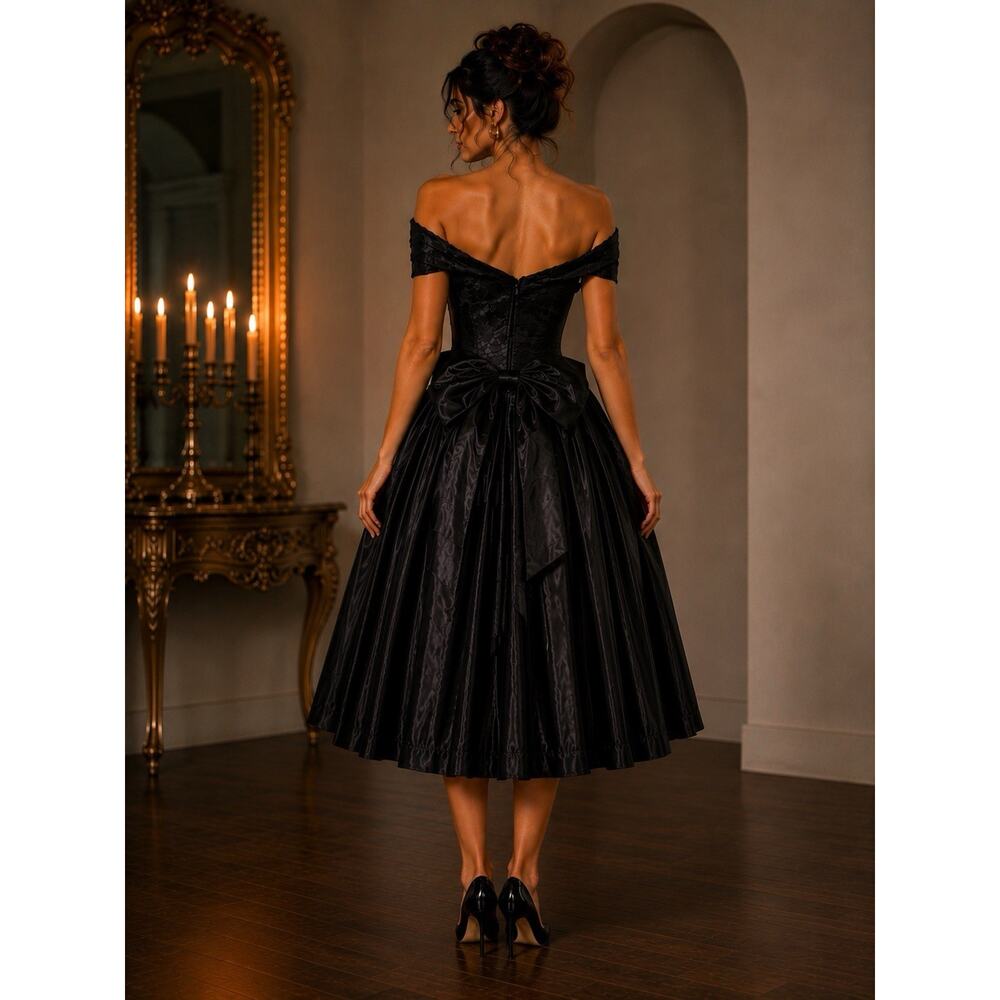 Vintage Black Lace Off Shoulder Gown Basque Waist Satin Event Dress Zum Zum 7/8 - Picture 13 of 13